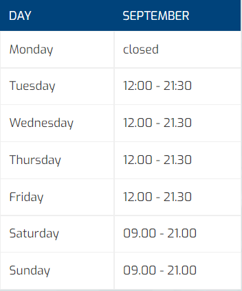ENG Openingstijden September MOBIEL ENG Openingstijden September MOBIEL