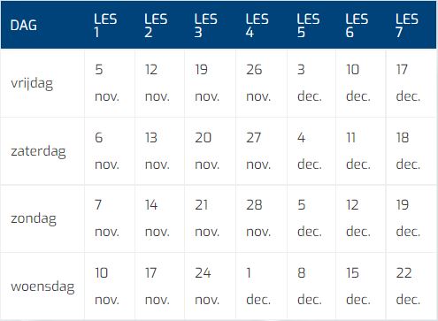 Kerstcursus 2021 Tabel Datums Kerstcursus 2021 Tabel Datums