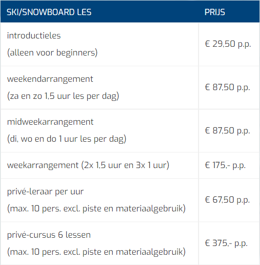 Prijslijst Skien En Snowboarden MOBIEL Prijslijst Skien En Snowboarden MOBIEL