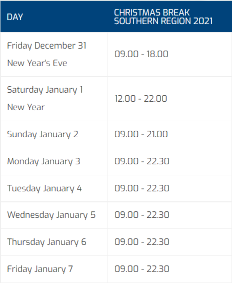 Christmas Openings Hours English Second Week Christmas Openings Hours English Second Week