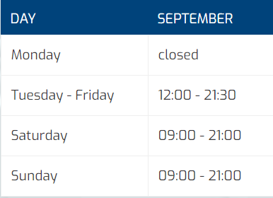 tabel openingstijden September (ENG) tabel openingstijden September (ENG)